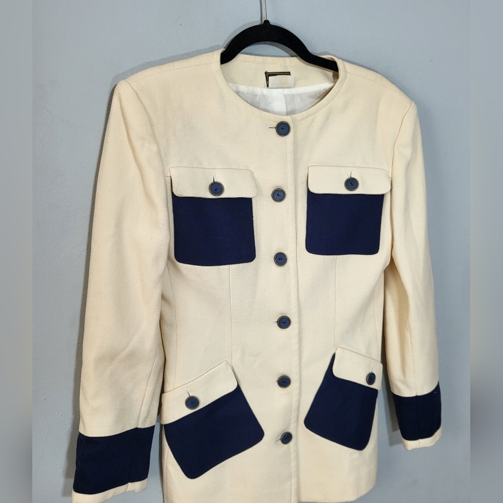 FENDI Vintage Blazer Size M* Woold Blend Patch Pockets Designer Tailor Fit Ivory - Picture 16 of 16